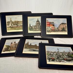 Vtg Set of 6 Pimpernel Placemats LONDON UK Scenes 12"x9" W/ Original Box England